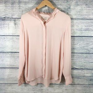 LOFT Pink ruffle trim blouse